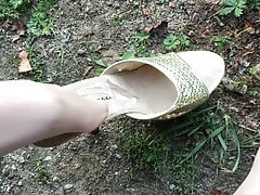 DWT Crossdresser outdoor with high heel peeptoe cum