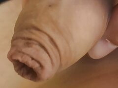 Young boy enjoys playing with his little hard penis