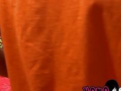 Young smooth teen sucks rock hard cock