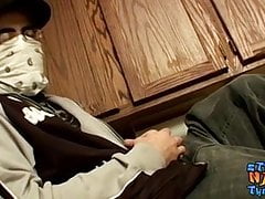 Thug jock strokes his straight cock before spilling jizz