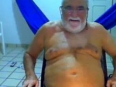 Horny grandpa strokes his cock on webcam