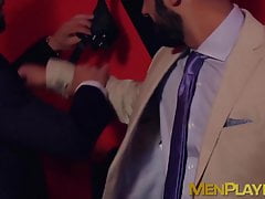 Bondage with two classy dudes ends with some nice hard anal