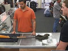 Beefy straight dude has to suck cock if he wants money from this shop