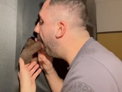 Gay glory hole, cum swallow, blow-job