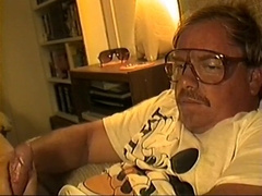 Granddad father shooting a yam-sized geyser in his face and throat