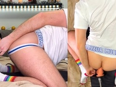 Chubby boy, no hands orgasm, big cum shot