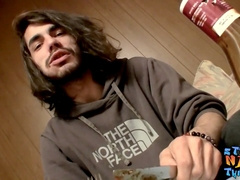 Straightie with long hair Devin Reynolds strokes off and blows a load