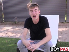 Interview before self touching and showering for young man