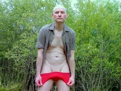 British guy Jonathan Naked strips down outside to flaunt his smooth little manhood