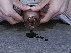 CLOSE UP: Big cock fucking pocket pussy toy and massive cumshot