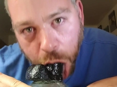 Extreme deepthroat a big black dildo!