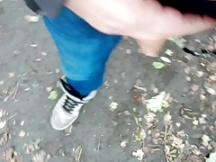 walking and flashing in forest