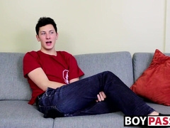 Cute twinkie jerks off after open minded interview