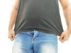hairy bear showing and shaking his dick, in a funny way