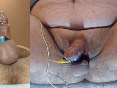Leaking streams of precum and ejaculate over your face during intense electro-stimulation