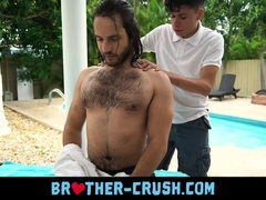 Hairy older brother cums on younger sibling's face
