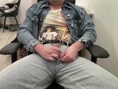 Jeans Fetish Tranny. Crossdresser In Wide Leg Flare Palazzo Jeans, Girls T-shirt And Crop Jeans Jacket Masturbates