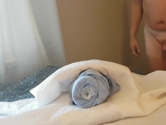 Boy cums nicely in towel