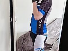 Godzilla Wanks off in Cycling Lycra