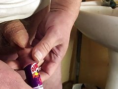 Bathroom foreskin stretching session - 4 of 6