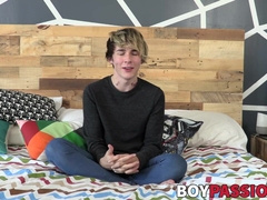 Good looking twink has an interview and jerks it off solo