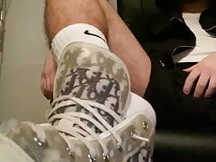 Hairy bear footwear play ASMR cum in Nike socks