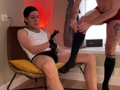 Socks, mittens and deep assfuck drilling of an enslaved bottom
