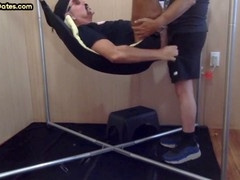 DILF enjoys bareback action in a sling after a blowjob