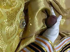 cum in gold dress and gown