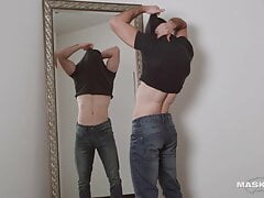 Kinky Masked Hunk Jerks Himself In Front Of Mirror