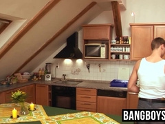 Hung twink barebacks boyfriends asshole in kitchen