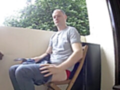 Showing asshole, amateur wank, shaved balls