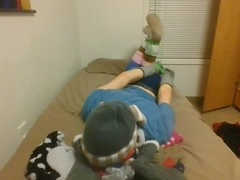 Wool sock bondage, hogtied gagged, jeans bondage