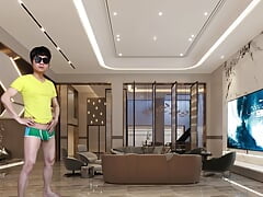 A masculine guy wanders around the city where he discovered a secret cinema where he got a surprise group sex with strangers