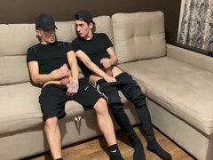 Hetero masturbate off with lad queer pal in sportswear (fellatio and jism in jaws)