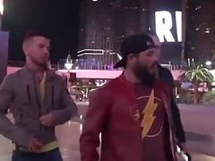 After a night on the town, three guys head in for anal sex