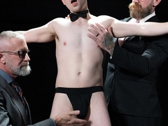 Bears fuck twink the hard way and grant him sperm all over his face