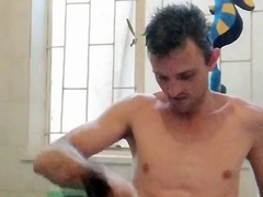 Twisted jock Saloh Cin indulges in self-inflicted cock and ball torture, draining and cumming