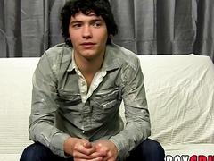 Handsome twink fingers his ass and masturbates after an interview