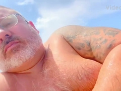 Old Fat Grey Haired Man Has Naked Day And Cums Big At The Beach