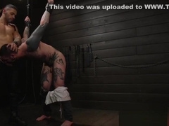 Drooling bdsm hunk fed his masters cock