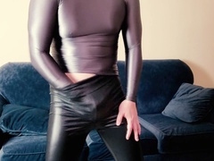 Lycra, shiny spandex, gay jerking off