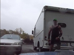 Public Rainy Stroking in a Parking Lot by Two Horny Men