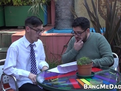 Geeky twink has his dick sucked before pounding mature gay