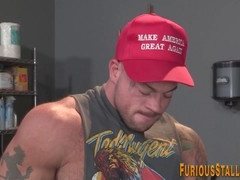 Handsome hairy man receives facial after getting jerked off