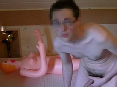 Masturbation session with sex doll using condoms
