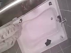 Roommate dildo using in the bathroom