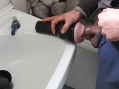 Farm hairy man on break ravages fleshlight on shower bury till jism