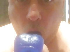 Me sucking on blue dildo