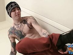 Tattooed straight thug Blinx plays with himself and pisses